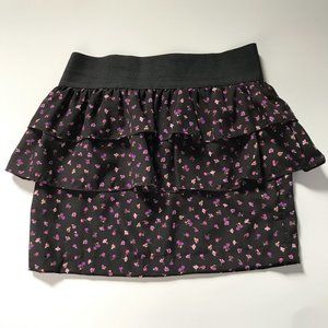 Rue 21 Mini Ruffle Skirt Black + Floral Print (M)